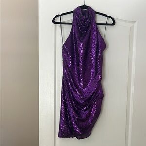 Amanda Uprichard Purple Sequin Halter Dress